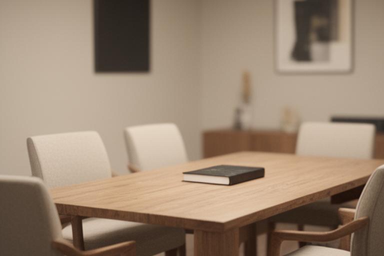 Sala de reuniones de un bufete en Madrid con sillas cómodas y mesa de madera